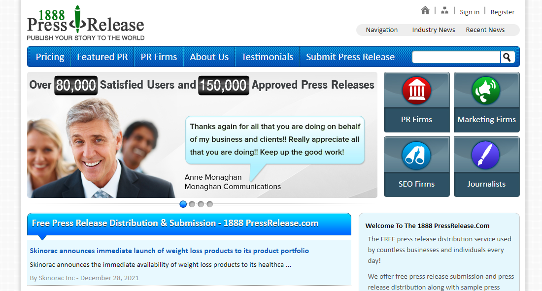 1888PressRelease.com-优化SEO的免费分发新闻稿的平台